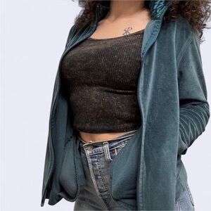 Bobbie Brooks Velour Full-Zip Track Jacket - Forest Green L